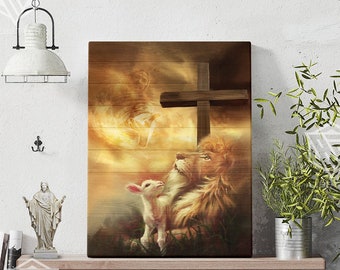 God Canvas Prints - Lion And Lamb, Lion of Judah, Lamb Of God, Gift For Christian, Jesus Artwork, Religious Home Decor