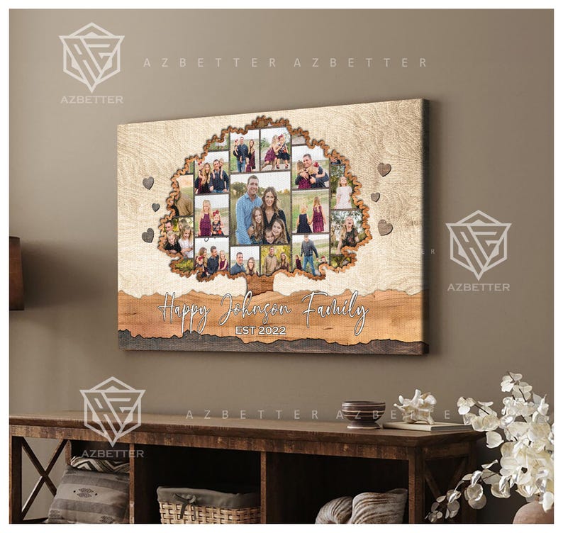 Personalized Family Tree Photo Collage Canvas – Custom Name & Picture ...