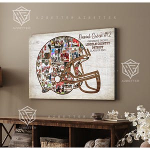 Football Helmet Photo Collage Canvas - Personalized Graduation Gift for Athlete - Custom Wall Art for Football Player, Christmas Gift