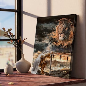 Canvas Lion God Armor Of God, God Wall Art Home Decor, Christian Gift Idea,  Warrior Of God, Lion Of Judad, Knight Of God