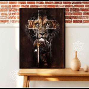 Canvas Lion God Armor Of God, God Wall Art Home Decor, Christian Gift Idea,  Warrior Of God, Lion Of Judad, Knight Of God