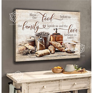 Kitchen Canvas - Bless The Food Before Us The Family Beside Us, Christian Home Decor,  Christmas Wall Art, Farmhouse Decor