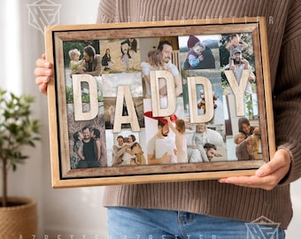 Personalisierte Papa Foto Collage Geschenk benutzerdefinierte Bild Leinwanddruck, Vatertagsgeschenk für Papa von Tochter Sohn Frau, Familienandenken