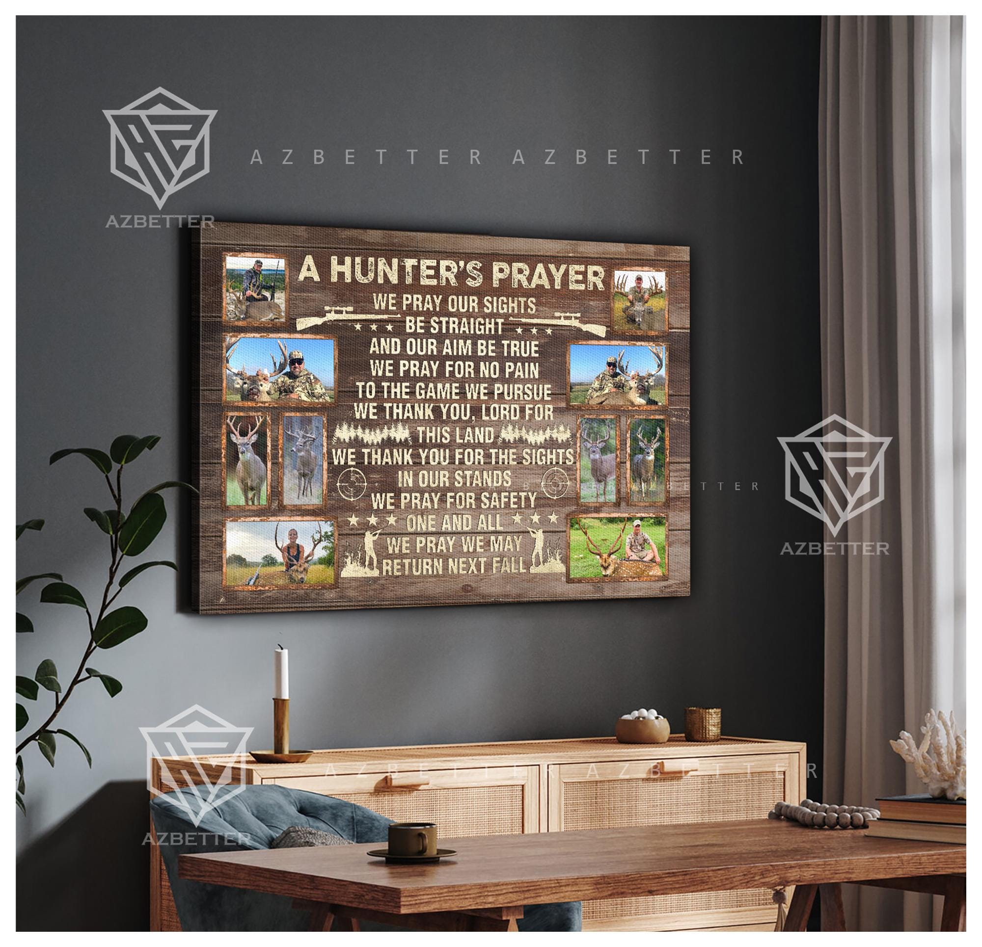 Personalized Hunter’s Prayer Canvas – Custom Hunting Photo Collage Wall Art – Rustic Gift for Hunters, Outdoorsmen, Father Day Gift