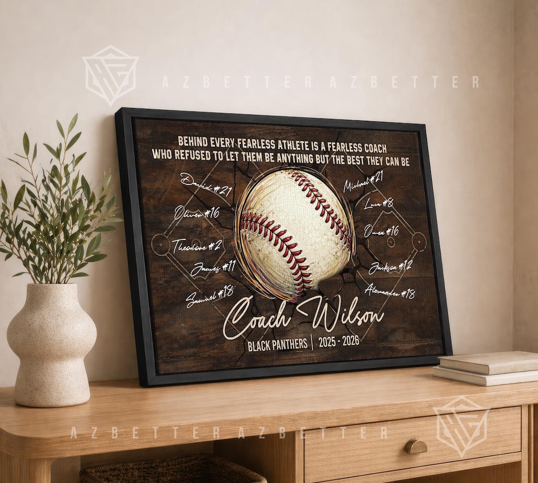 Personalized Baseball Coach Canvas Gift, Custom Team Roster Wall Art ...