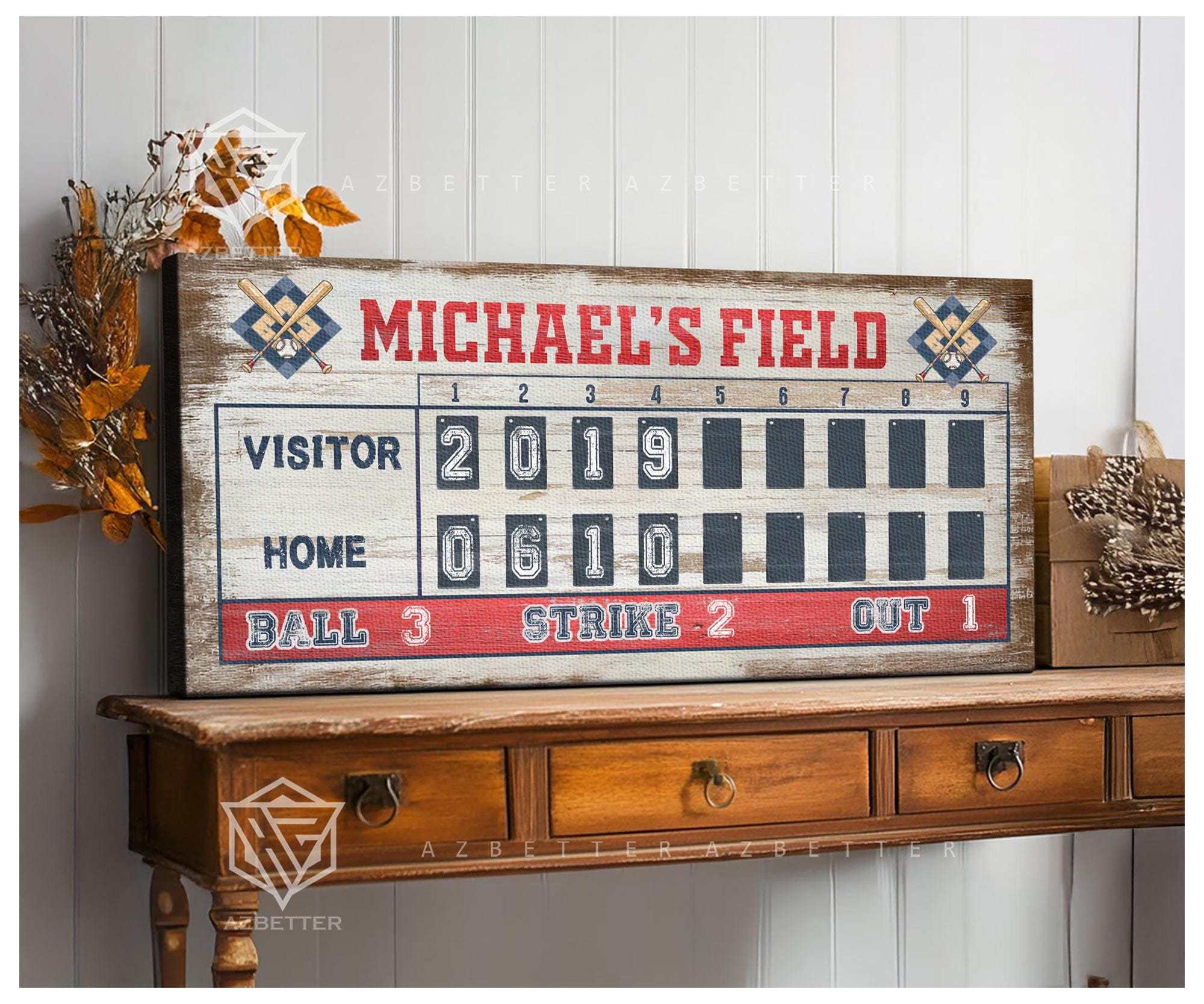 Personalized Baseball Scoreboard Sign | Custom Baseball Game Room Wall ...