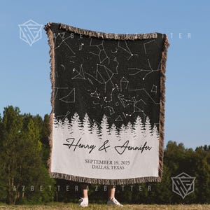 Personalized Star Map Woven Blanket, Custom Constellation Couple Gift, Wedding Night Sky Throw, Christmas Gift For Wife