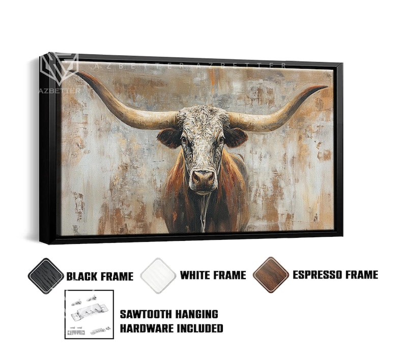 Longhorn Bull Canvas Wall Art – Rustic Western Farmhouse Decor – Texas ...