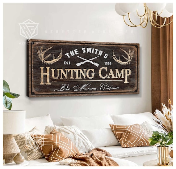 Personalized Hunting Camp Sign Custom Family Name Year Location, Rustic Cabin Decor, Outdoorsman Gift for Hunter Dad, Man Cave