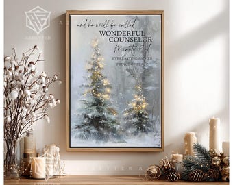 Custom Bible Verse Christmas Sign, Personalized Scripture Wall Art, Isaiah 9:6 Wonderful Counselor, Religious Holiday Decor with Pine Trees