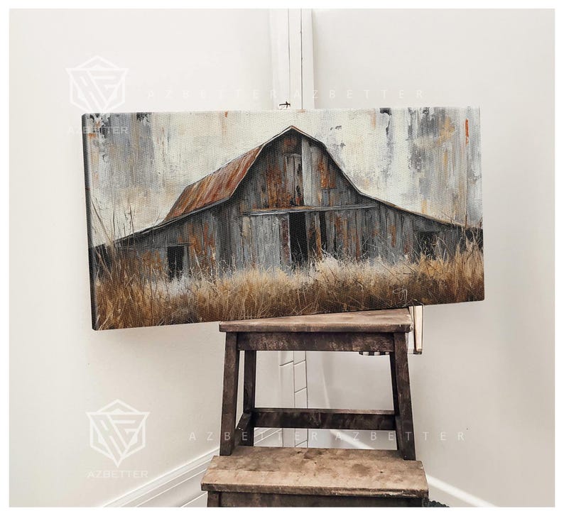 Rustic Barn Painting on Canvas, Modern Farmhouse Wall Art, Abstract ...
