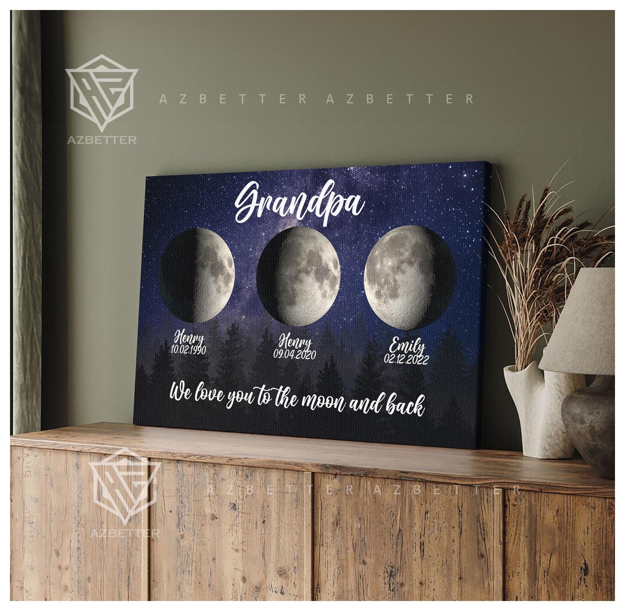 Personalized Grandpa Gift Custom Moon Phase Print With Grandkids