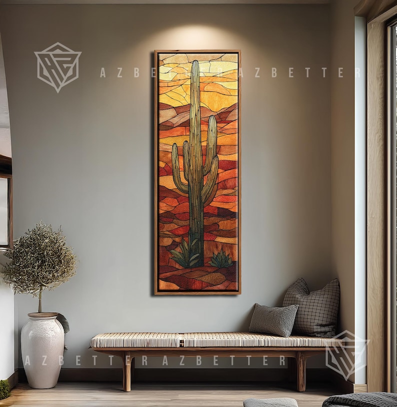 Stained Glass Saguaro Cactus Canvas Wall Art, Southwest Desert ...