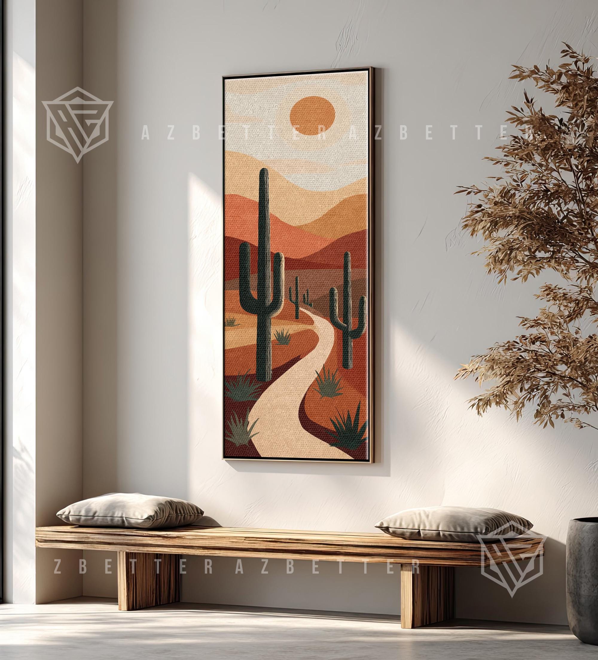 Desert Cactus Vertical Wall Art Canvas, Boho Southwest Desert Landscape ...