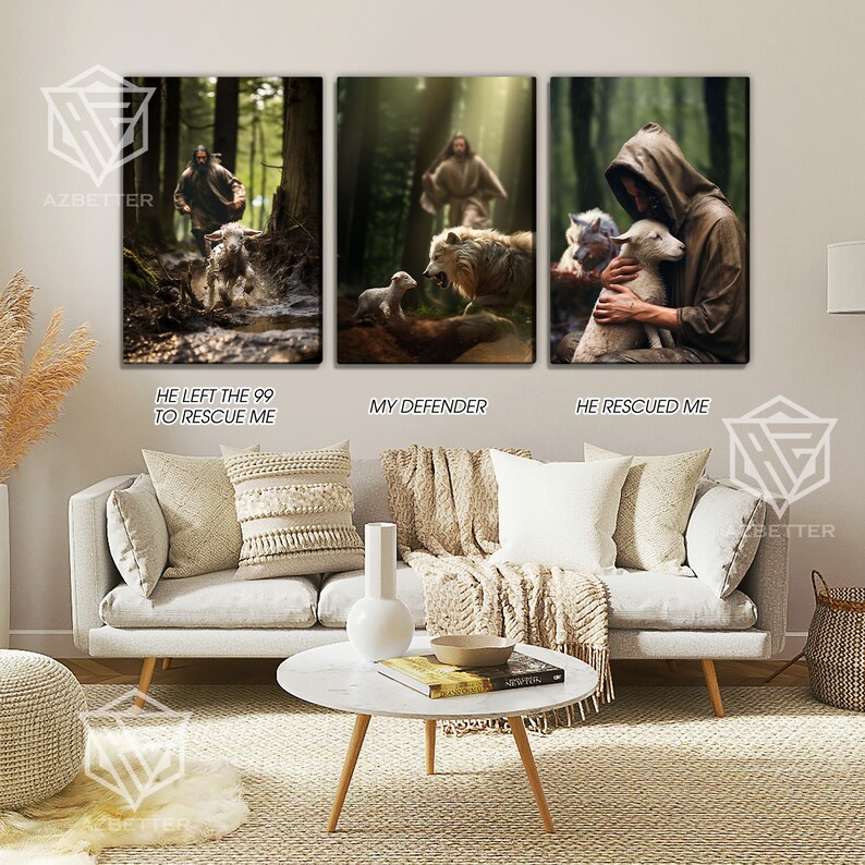Set of 3 Canvas He Left the 99 to Rescue Me, He Ran He Rescued He ...