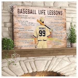 Personalized Baseball Life Lessons Canvas, Custom Player Name & Number Wall Art, Inspirational Gift for Baseball Players, Birthday Baseball
