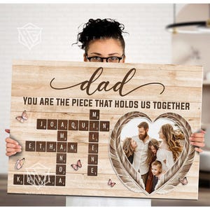 Personalized Dad Gift with Crossword Scrabble Name Art and Family Photo, You Are the Piece That Holds Us Together, Father&#39;s Day Wall Decor,
