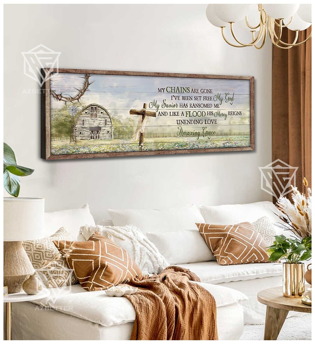 My Chains Are Gone I've Been Set Free My God Farmhouse Sign Canvas Prints Christian Wall Art