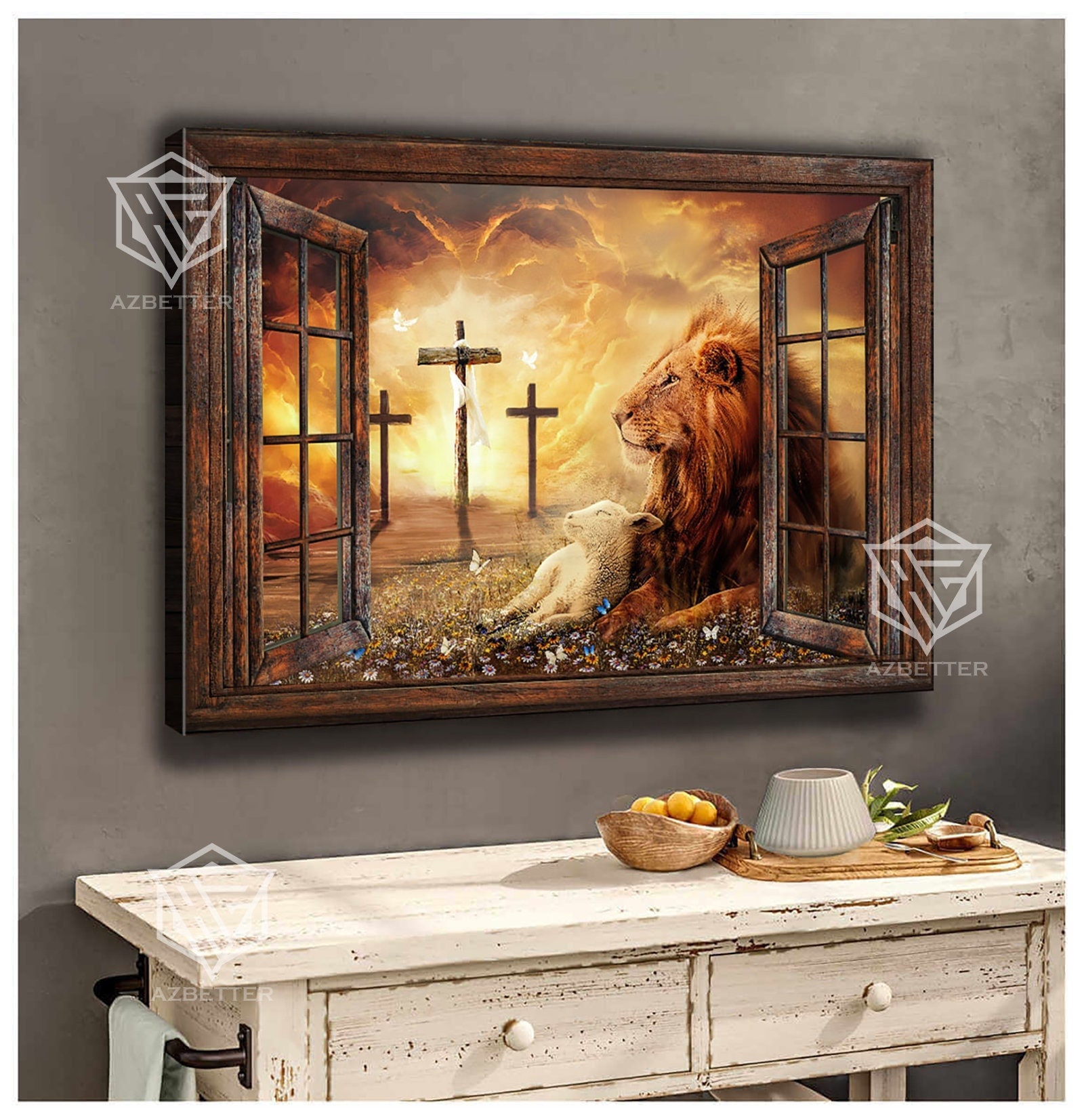 God and Lion Canvas Etsy