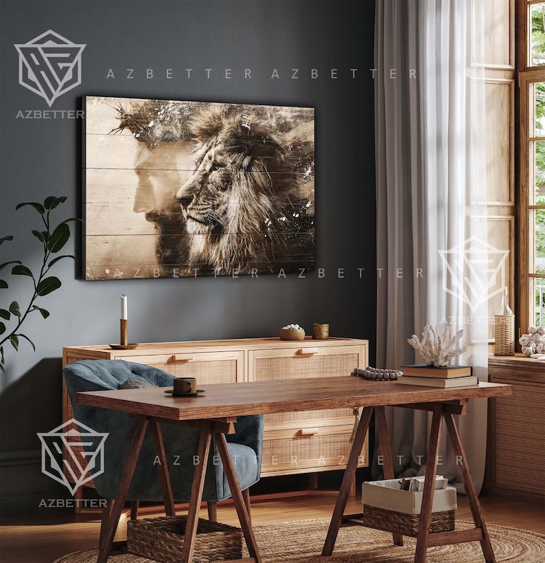 Lion of Judah Canvas Lion and Jesus Painting Art, God Wall Art Home ...