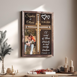 Personalized A Cord of Three Strands Canvas, Custom Couple Photo, Christian Wedding Decor, Bible Verse Wall Art