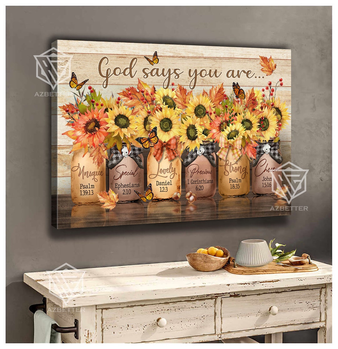 Sunflower Canvas Print: God Says You Are - Christian Home Decor - Etsy