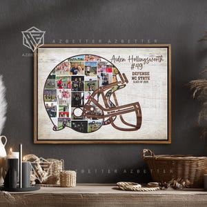 Football Helmet Photo Collage Canvas - Personalized Graduation Gift for Athlete - Custom Wall Art for Football Player, Christmas Gift