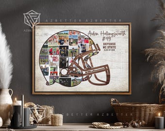 Football Helmet Photo Collage Canvas - Personalized Graduation Gift for Athlete - Custom Wall Art for Football Player, Christmas Gift
