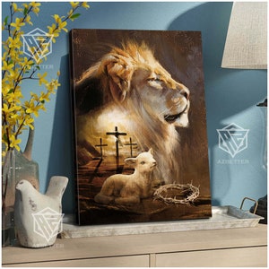 Lion Of Judad Canvas Art, Lamb Of God Painting, Jesus Wall Art, Religious Home Decor, King Of Kings, Christian Family, Christmas Gift
