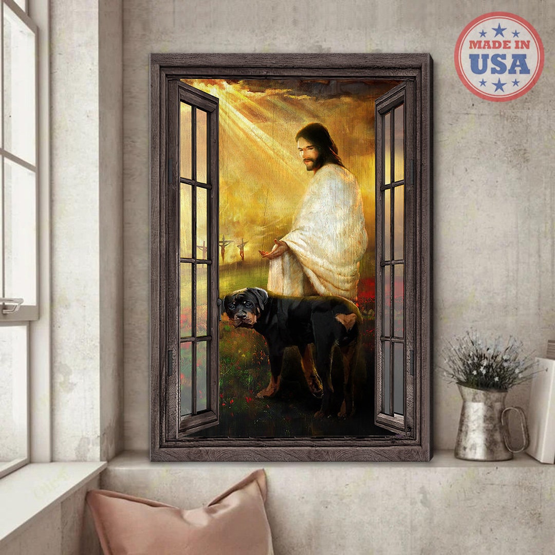 Rottweiler Canvas Go to Beautiful World With Jesus Canvas, Dog and God ...