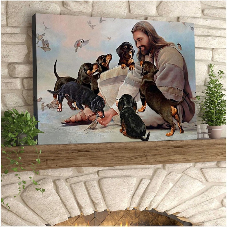 God With Dachshund Canvas, Dachshund Dog Lovers Gift Canvas, Christian ...