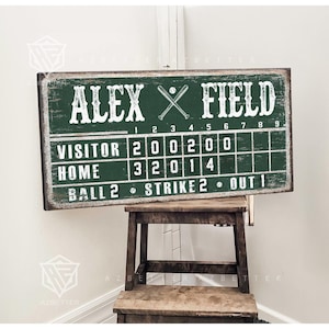 Personalized Baseball Scoreboard Sign – Vintage  Game Room Wall Art – Custom Baseball Field Name Canvas – Sports Gift for Boys or Teens