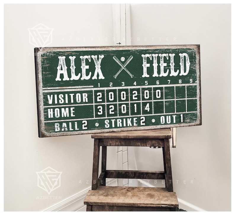 Personalized Baseball Scoreboard Sign – Vintage Game Room Wall Art ...