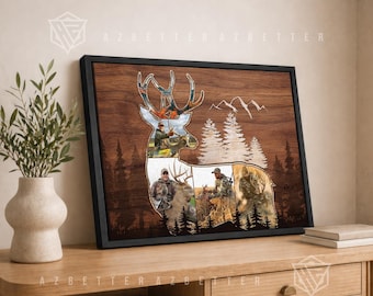 Personalized Deer Hunting Photo Collage Canvas, Custom Hunter’s Gift, Rustic Wildlife Wall Art, Deer Hunting Memories, Dad Birthday Gift