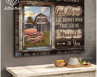 Dem Canvas Personalized Canvas Pictures Couple Gifts - God Blessed The Broken Road That Led Me Straight To You, Custom Wedding Anniversary Canvas Gifts For Couples (12x08