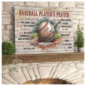 Personalized Baseball Player’s Prayer Canvas – Custom Baseball Wall Art – Custom Gift For Baseball Player, Baseball Boy Birthday Gift