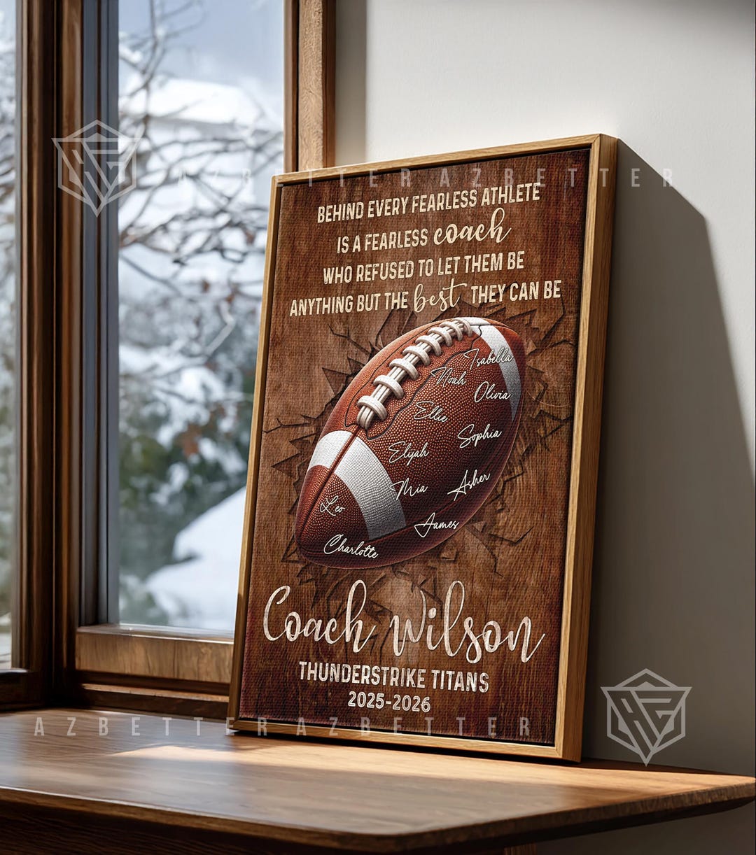 Personalized American Football Coach Gift, Custom Player Names Sign ...