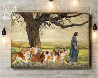 God With English Bulldog Canvas, Bulldog Lovers Gift Canvas, Christian Gift Canvas, God and Dog Wall Art