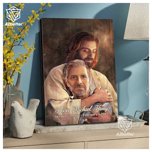 Leinwanddruck Sicher in Gottes Händen, Ruhe in Frieden, Verlust des Sohn Geschenks, Gedenkporträt Benutzerdefiniertes Foto, Himmel Wandkunst, Jesus Kunstwerk