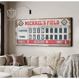 Personalized Baseball Scoreboard Sign | Custom Baseball Game Room Wall Decor, Vintage Baseball Field Decor, Sports Birthday Gift for Boys