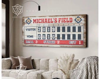 Tabellone segnapunti personalizzato per baseball / Decorazione da parete personalizzata per sala giochi di baseball, decorazione vintage per campo da baseball, regalo di compleanno sportivo per ragazzi