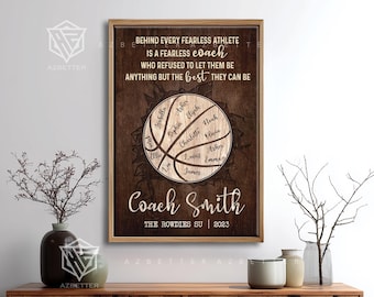 Personalized Basketball Coach Gift - Custom Team Names Wall Art - Thank You Plaque for Coach from Team Players