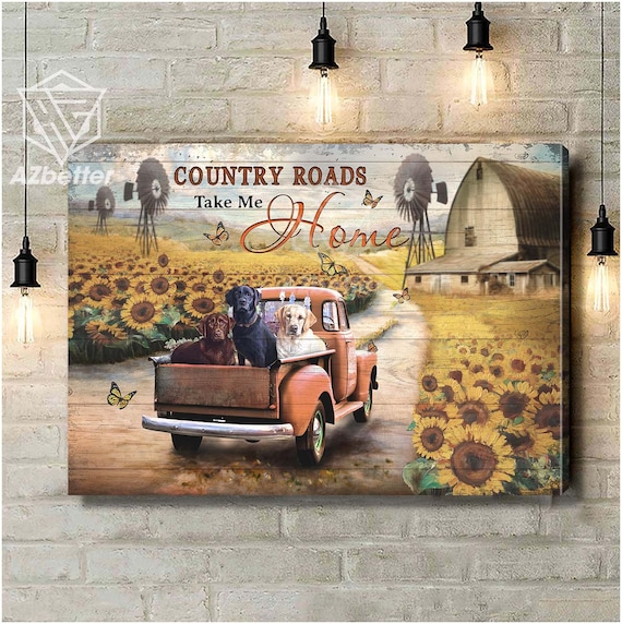 Labrador Canvas Country Road Take Me Home Wall Art Farmhouse Decor