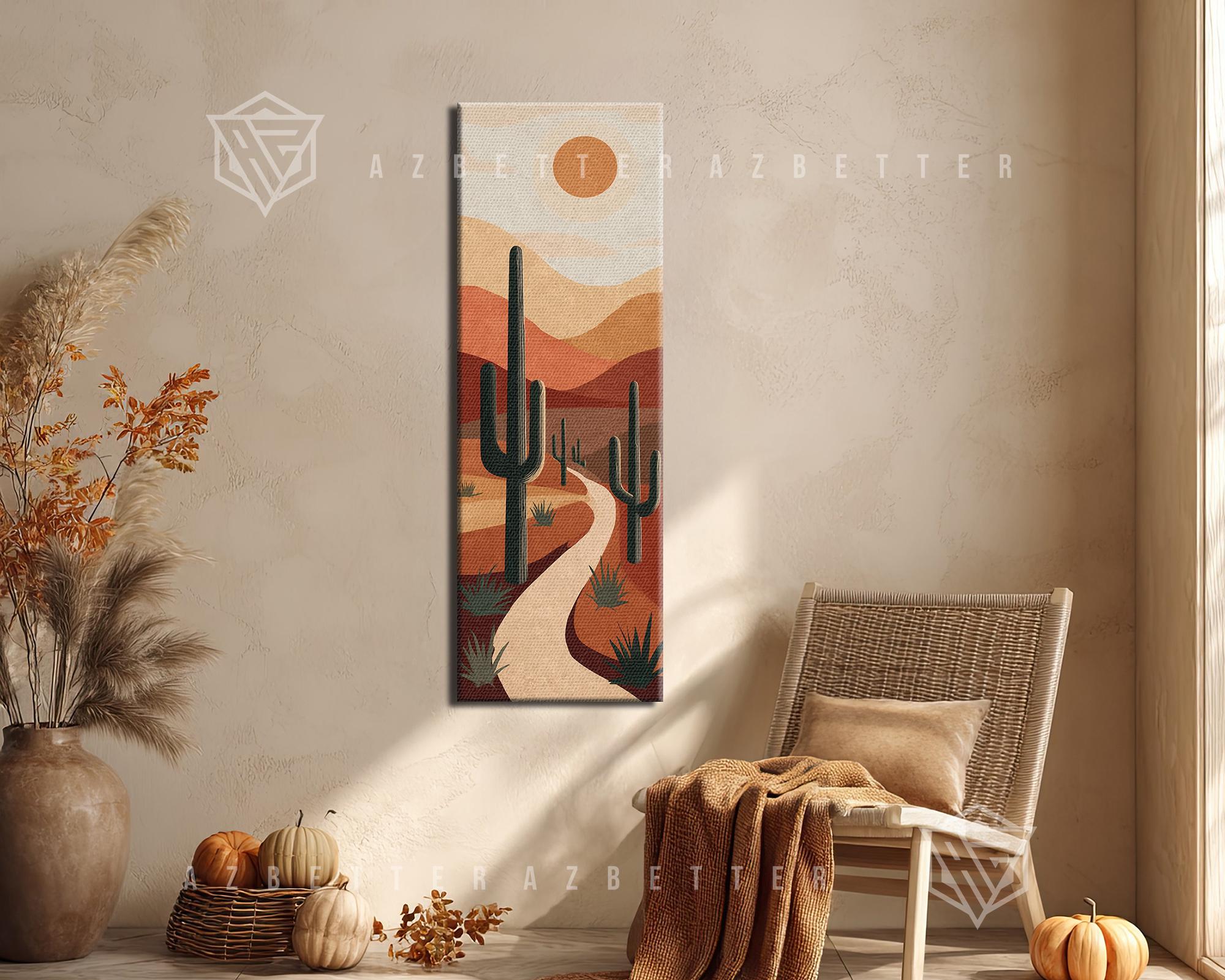 Desert Cactus Vertical Wall Art Canvas, Boho Southwest Desert Landscape ...