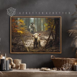 He Leaves The 99 To Rescue Me Canvas Art Jesus Running After Lost Lamb Painting, The Good Shepherd Is Coming, God Wall Art, Christian Home