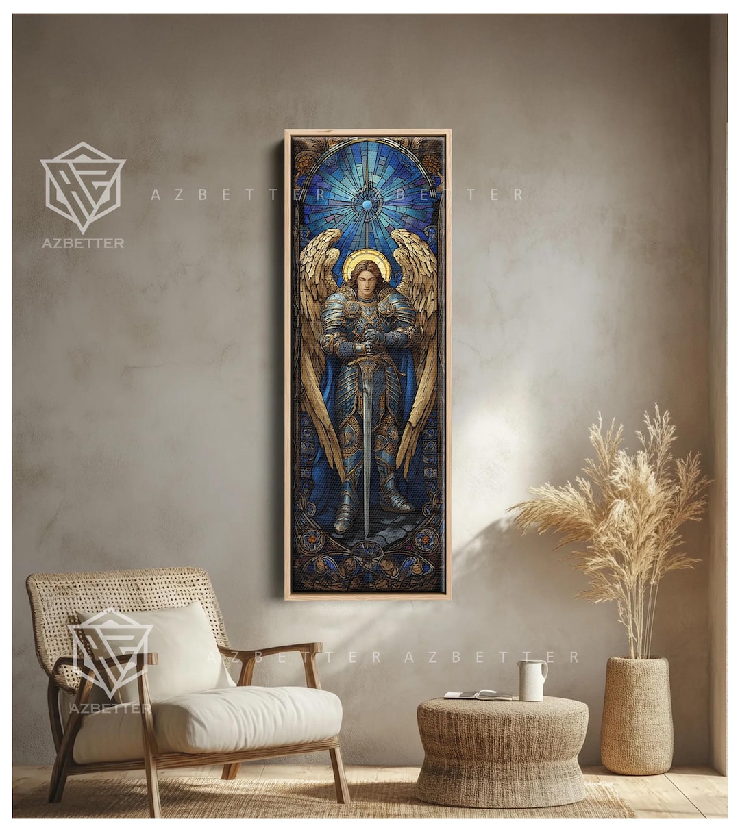 Saint Michael the Archangel Canvas Wall Art, Mosaic Style Christian ...