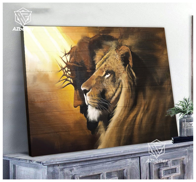 Lion and Jesus Canvas Art, God Wall Art Home Decor, Gift for Christians ...