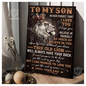 This Old Lion Will Always Have Your Back Canvas Print, Gift For Son From Daddy, Dad To Son Christmas Gift, Birthday Son Frame