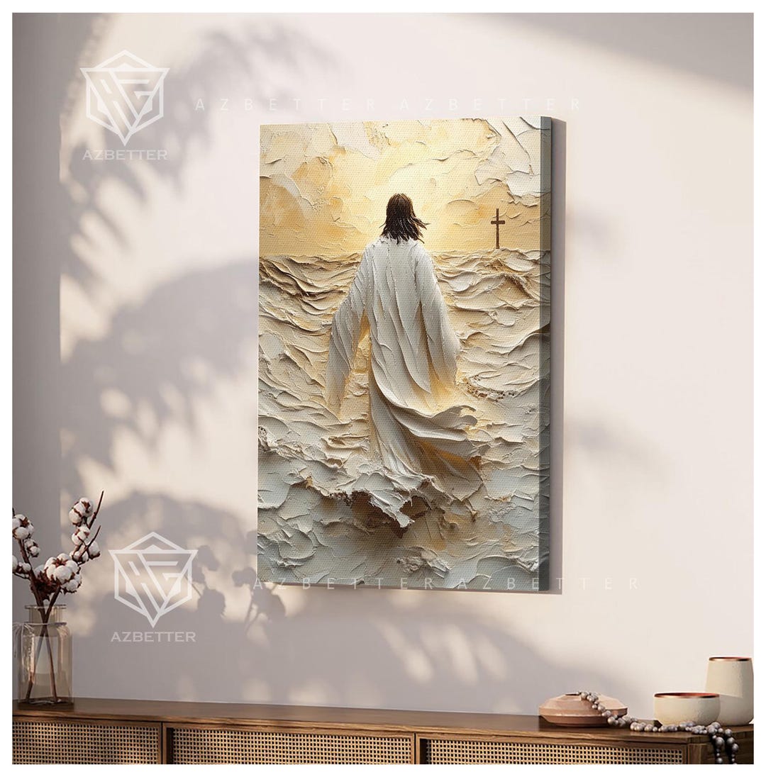 Jesus Walking on Water Canvas - Abstract Christian Wall Art - Religious ...