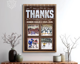 Personalized Ice Hockey Coach Gift - Custom Hockey Team Names - Thank You Plaque for Coach End of Season Gift – Hockey Team Photo Collage